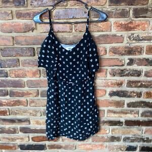 Old Navy Black White Printed Sleeveless Tiered Tunic Tank Top Womens Size Medium